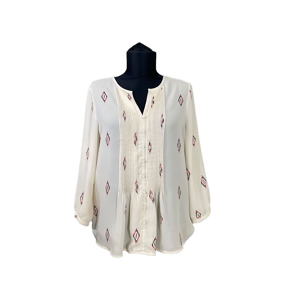 The Limited Ivory Baby Doll Tunic women’s S  puff sleeves Aztec Rodeo Boho